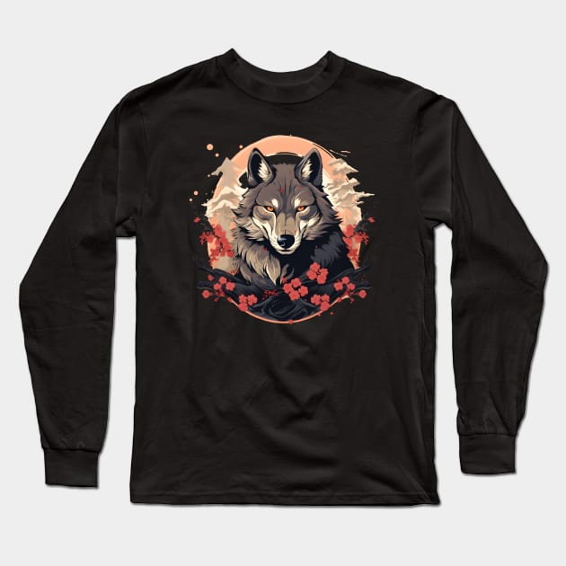 Japanese Wolf Long Sleeve T-Shirt by ygxyz